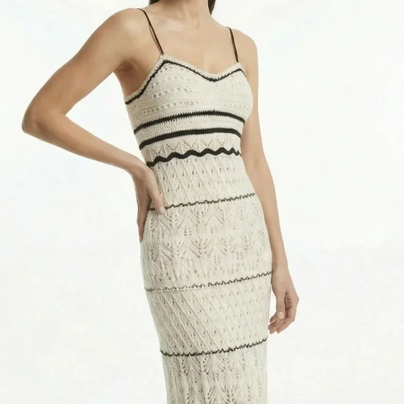 NWT Olive & Oak Ivory and Black Crochet Dress - Picture 3 of 4